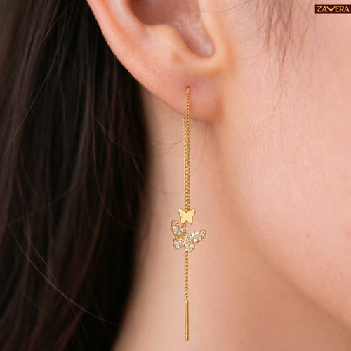 Butterfly Gold Plated Threader Earrings For Women