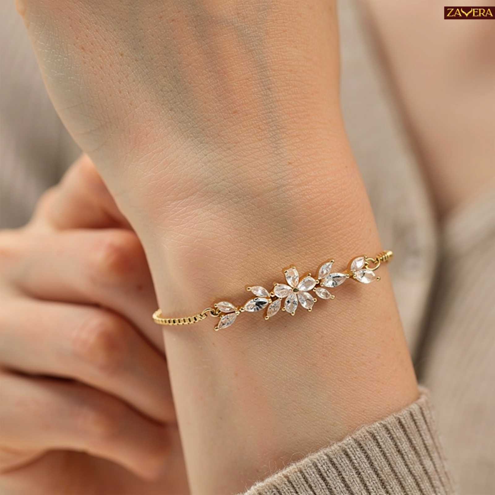 Elegant Floral Gold Plated Adjustable Bracelet For Women