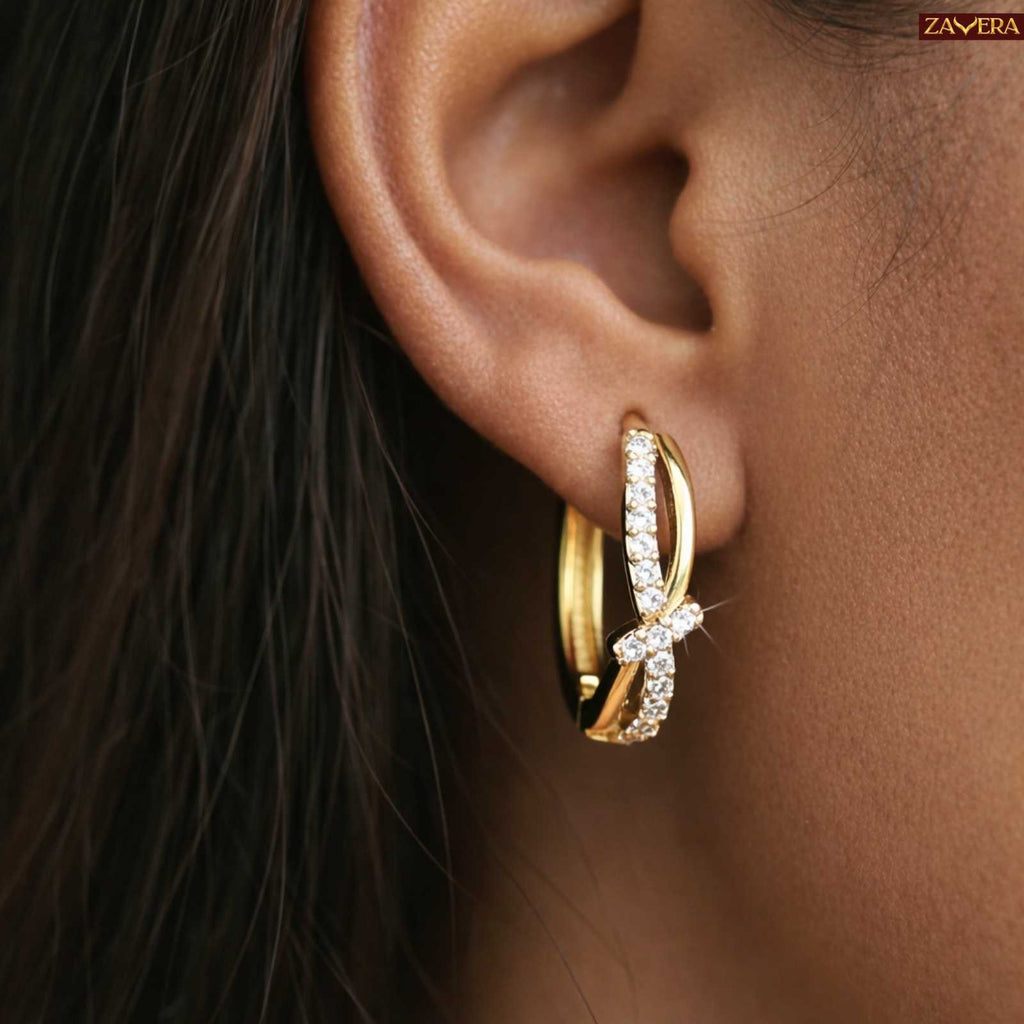 Ribbon Gold Plated Hoop Earrings For Women