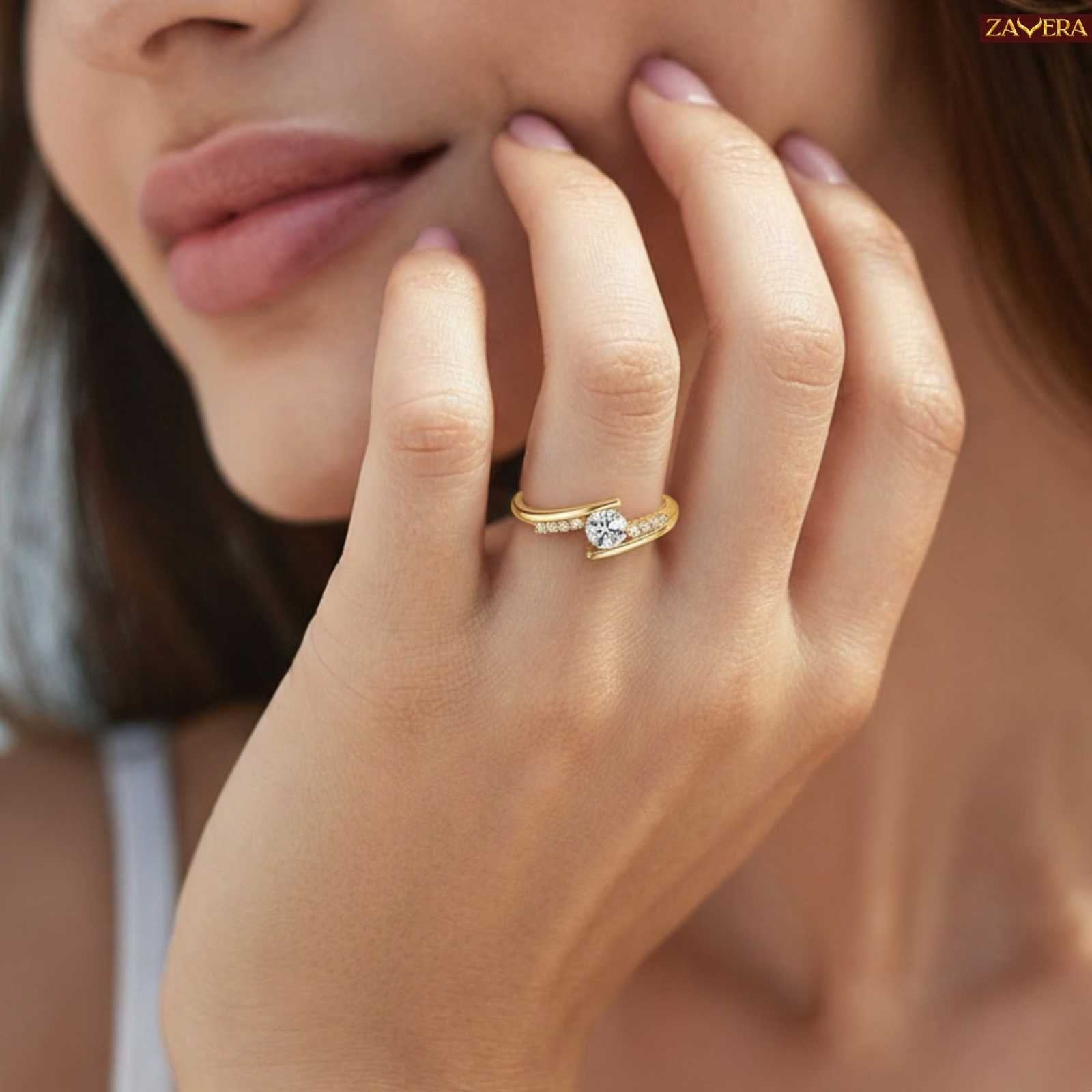 Zavera Gold Plated Open Solitaire Adjustable Ring