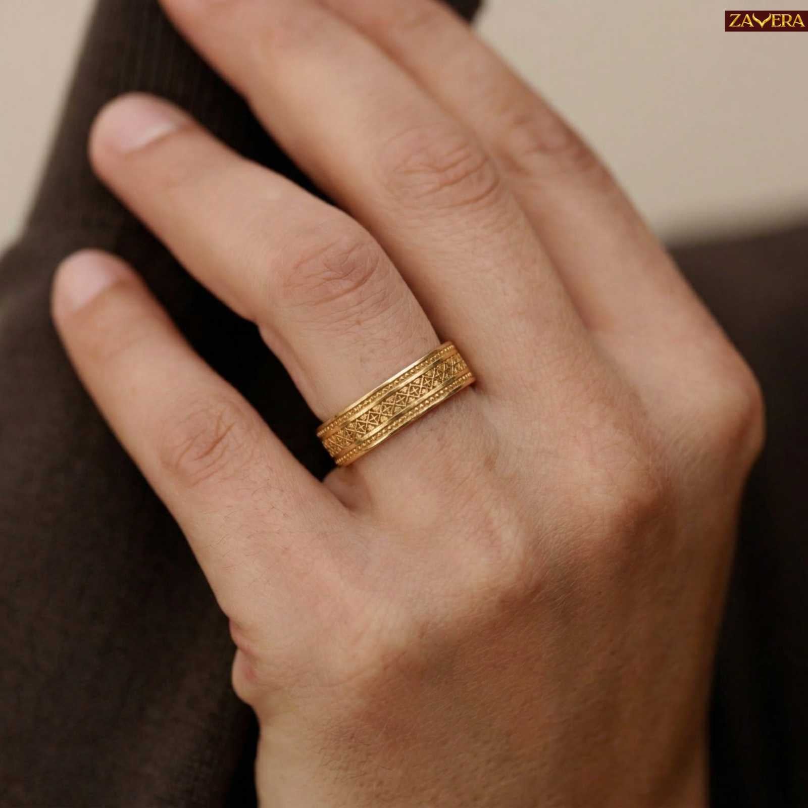 Zavera Men’s Textured Band Gold Plated Adjustable Ring