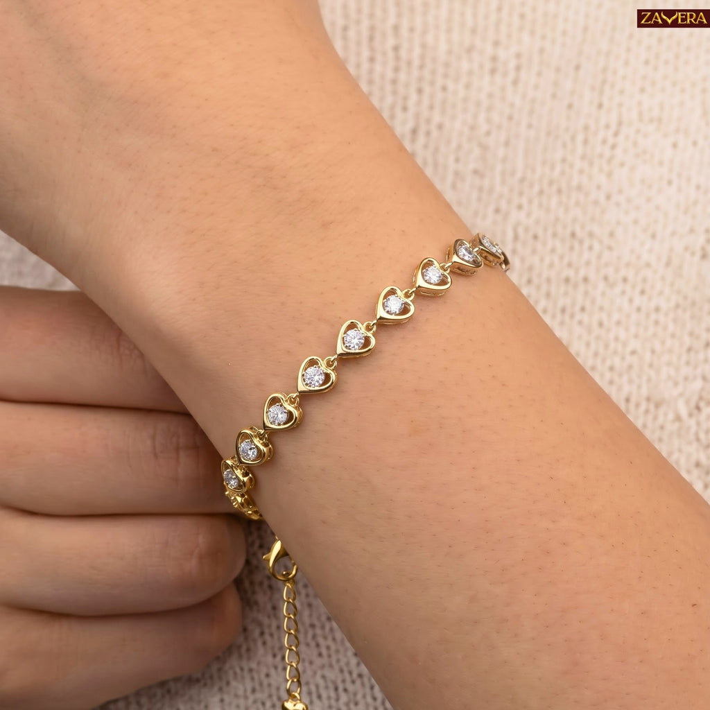Zavera Gold Plated Elegant Heart Link Bracelet for Women