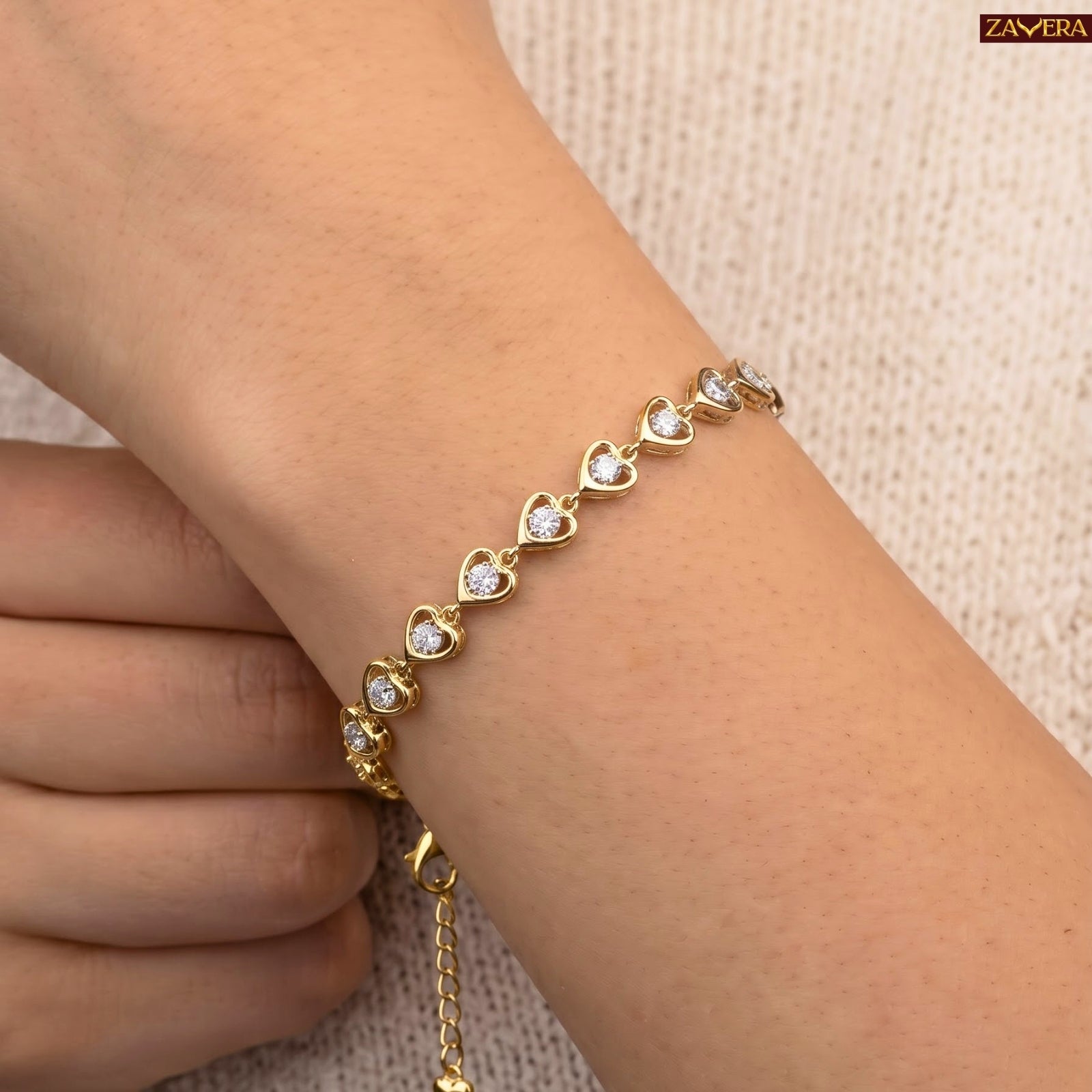 Zavera Gold Plated Elegant Heart Link Bracelet for Women