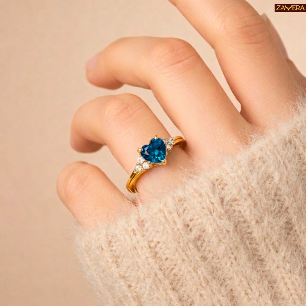 Crystal Love Sapphire AD Heart Adjustable Engagement Ring