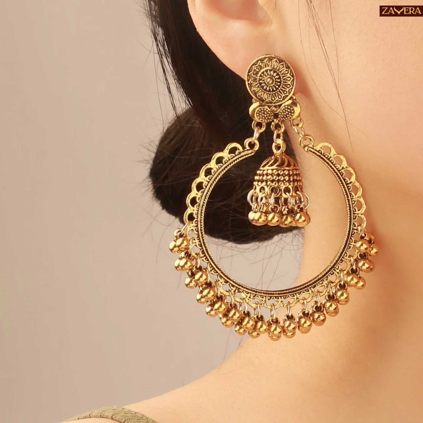 Traditional Chandbali Jhumka Gold Plated Earrings For Women