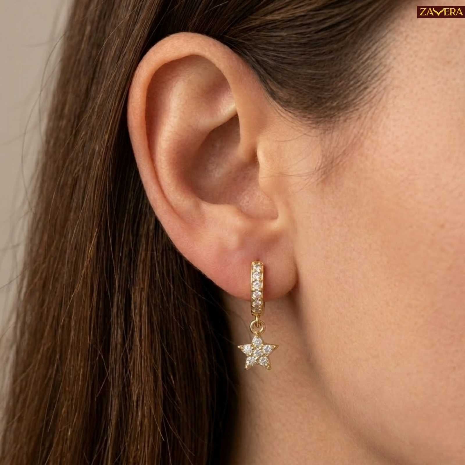 Zavera Sparkling Star Gold Plated Hoop Earrings