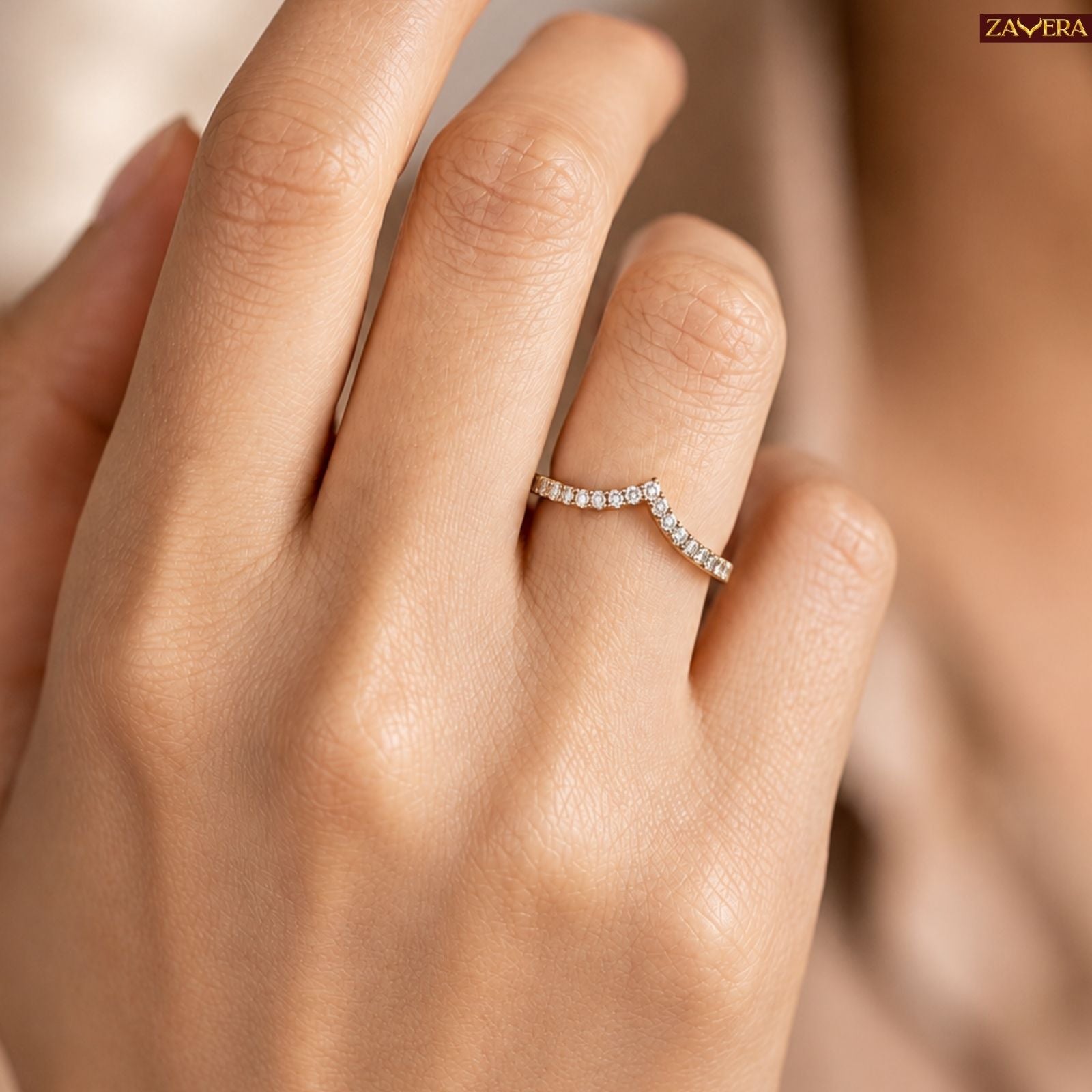 Zavera Brass 22K Adjustable V Shape Gold Plated Ring For Women