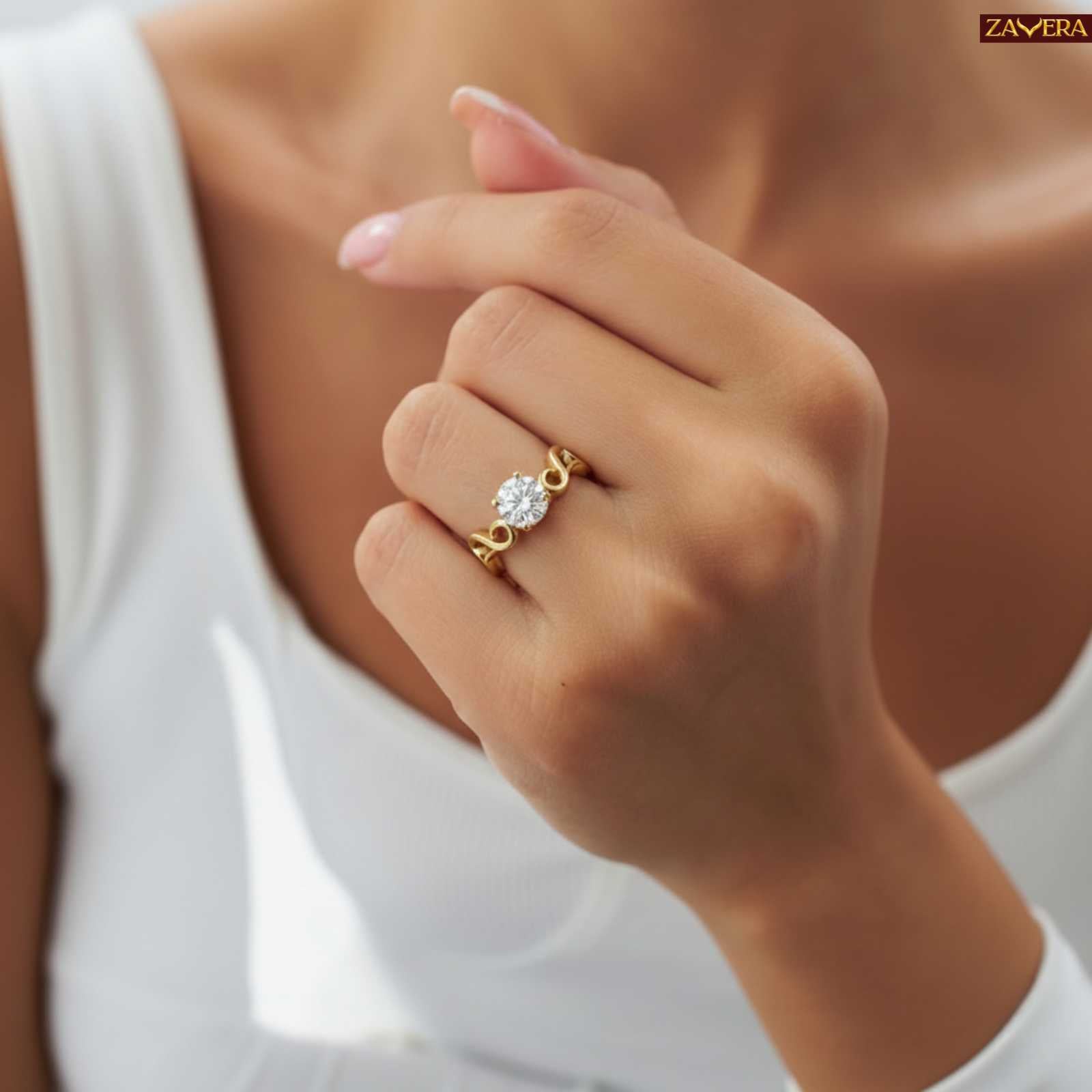 Zavera Classic Solitaire Gold Plated Adjustable Ring