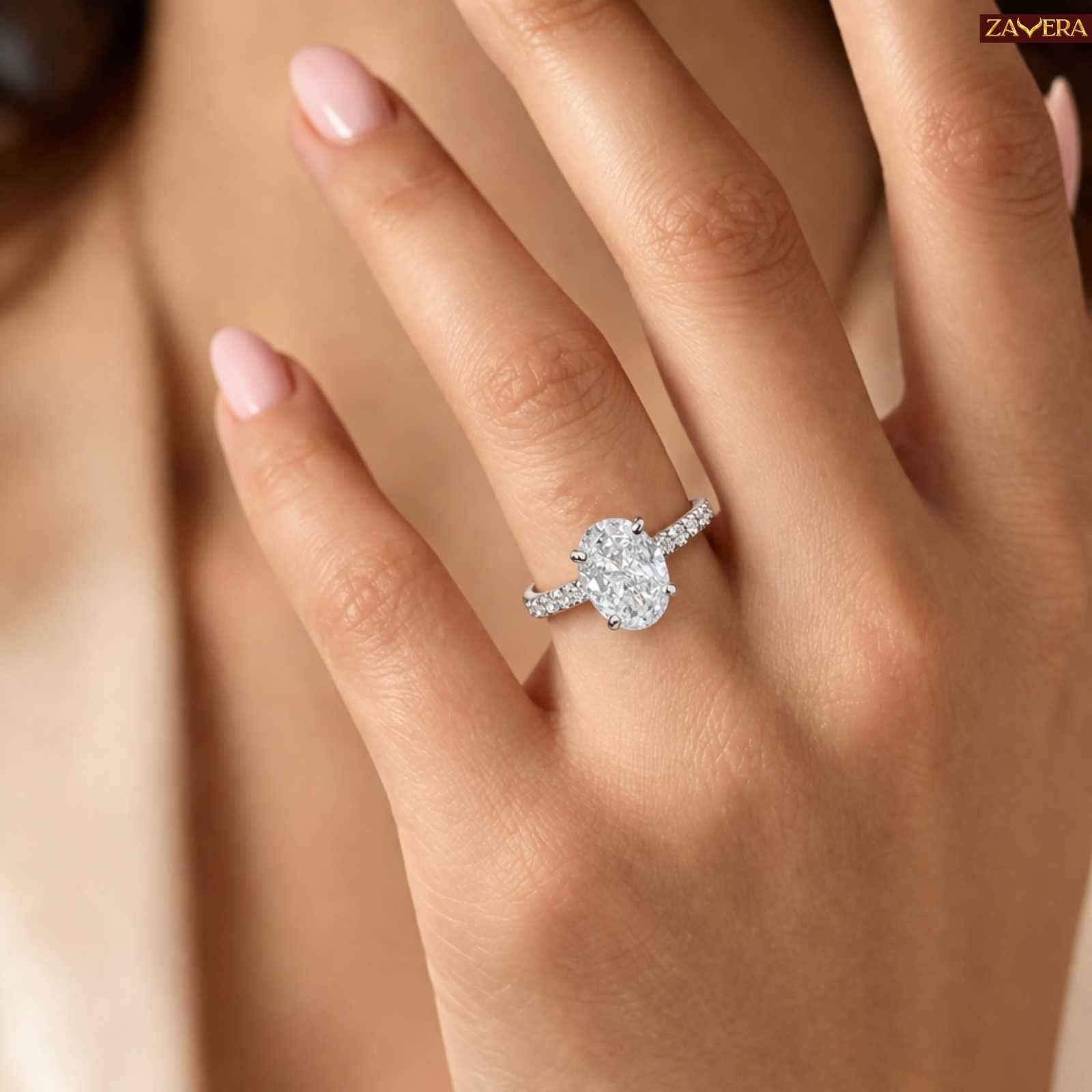 Zavera Silver Plated Oval Cut Crystal Adjustable Ring