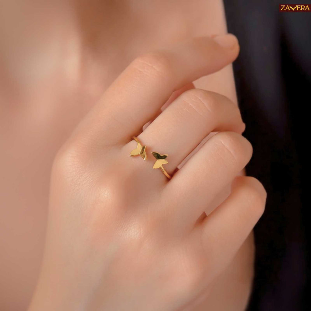 Zavera Butterfly Design Adjustable Ring Gold Plated