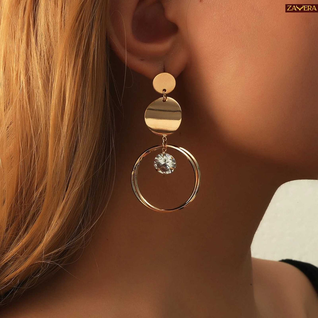 Minimal Round Disc Gold Plated Drop Earrings For Women