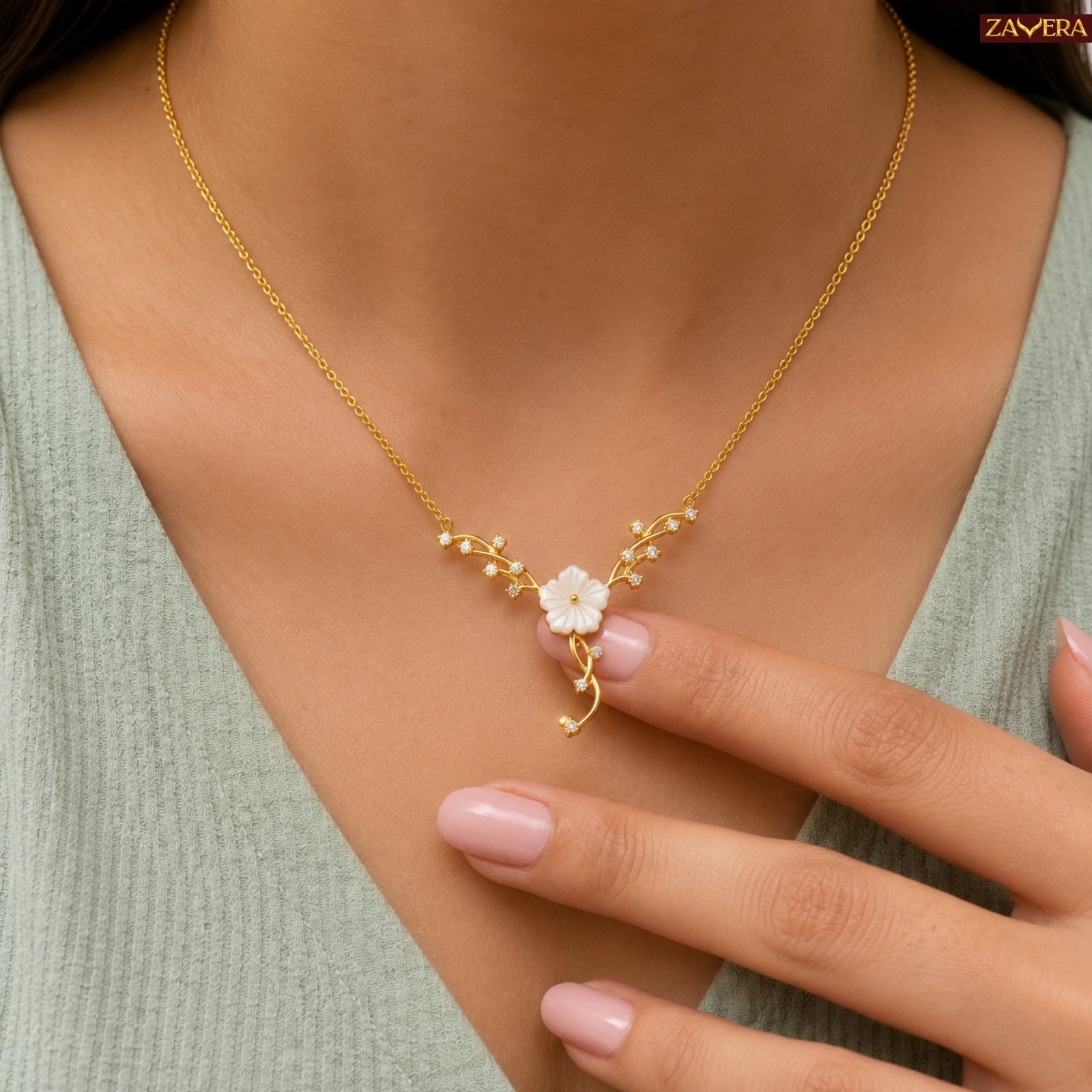 Zavera Gold Plated Floral Flower Pendant For Women