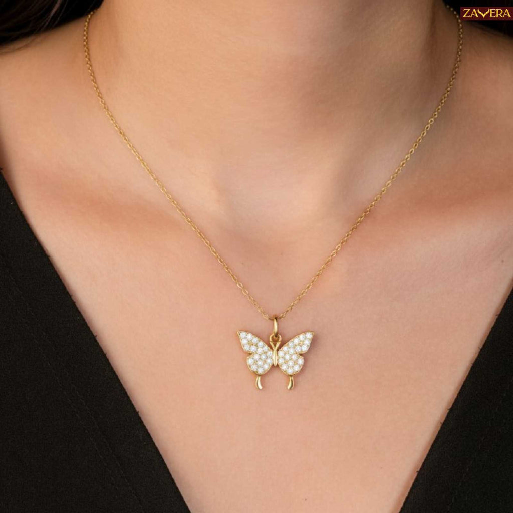 Gold Plated Butterfly Stone  Pendant for Women