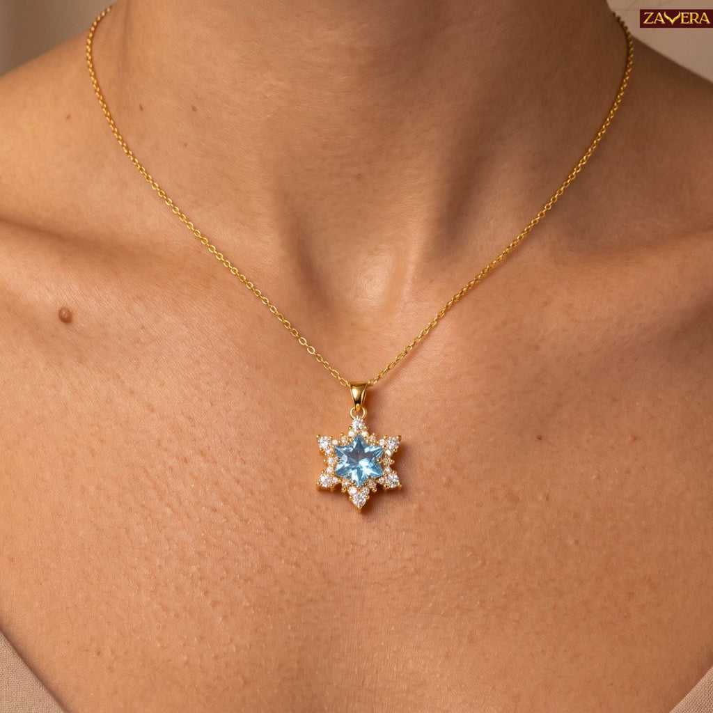 Zavera Gold Plated Dainty Blue Crystal Pendant For Women