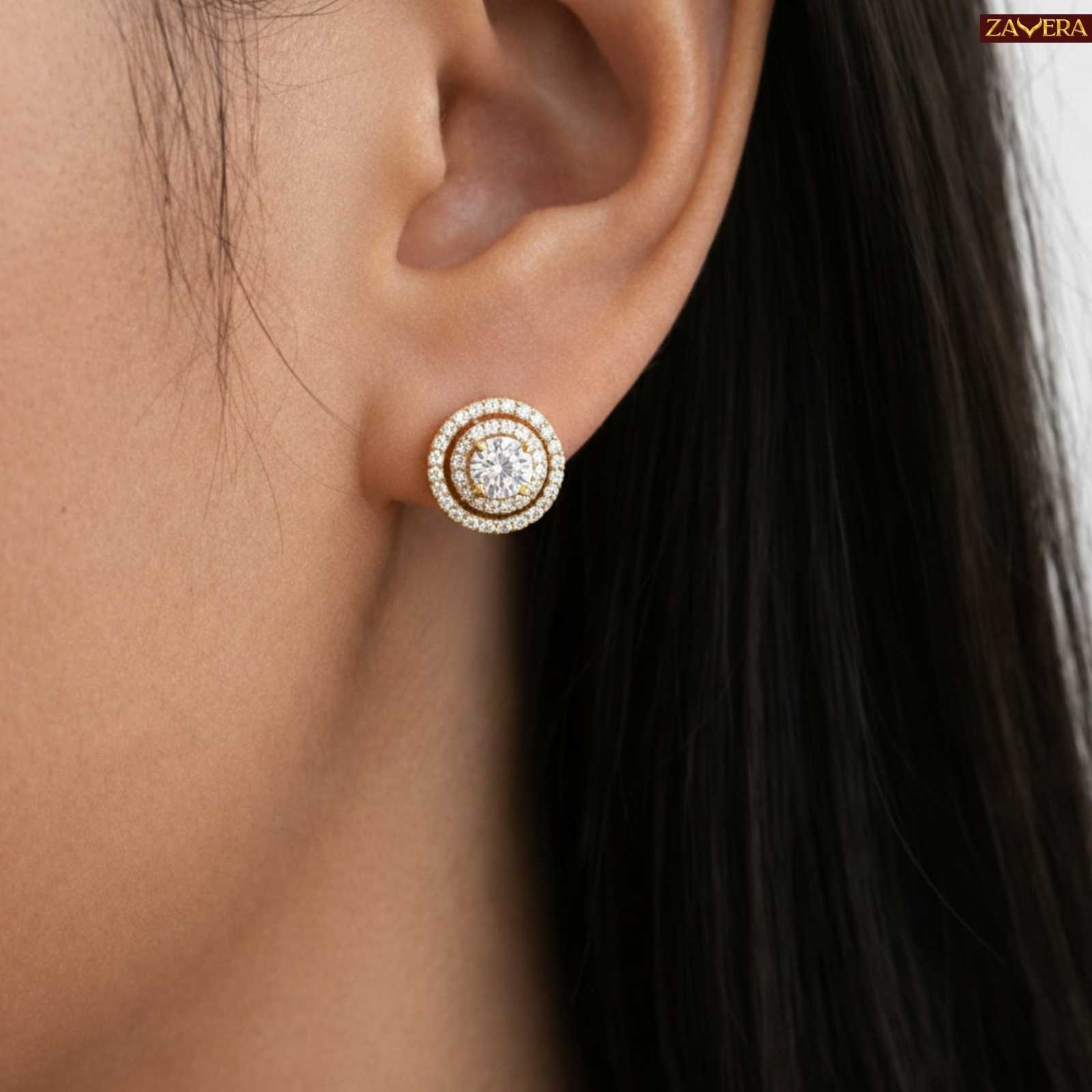 Zavera Circular Cluster Gold Plated Stud Earrings