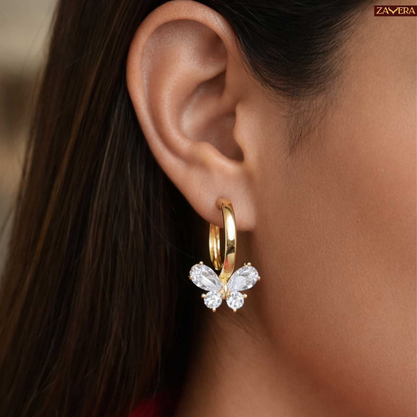 Elegant Butterfly Stone Gold Plated Earrings For Women