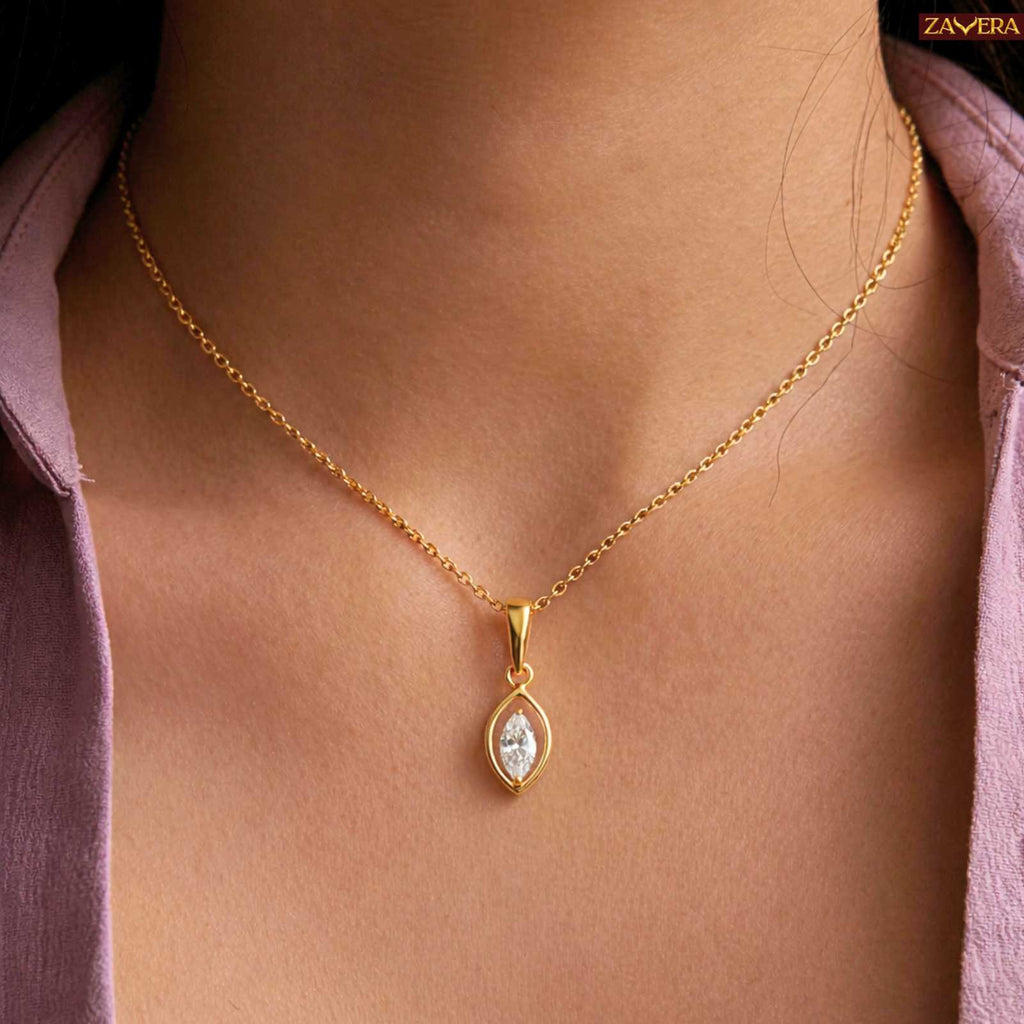 Zavera Oval Shape Crystal Pendant Gold Plated