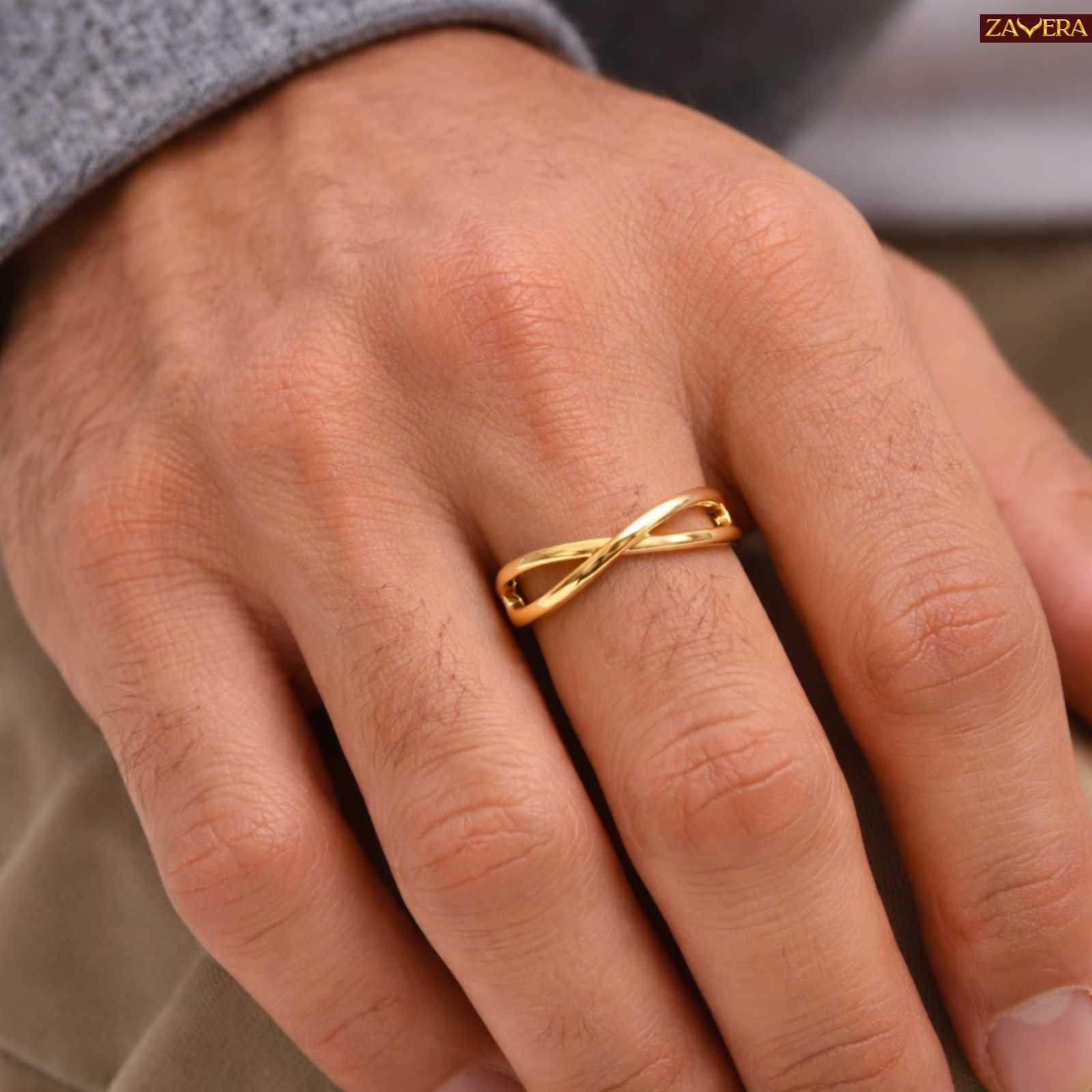 Zavera Men Twist Band Design Adjustable Ring Gold Plated