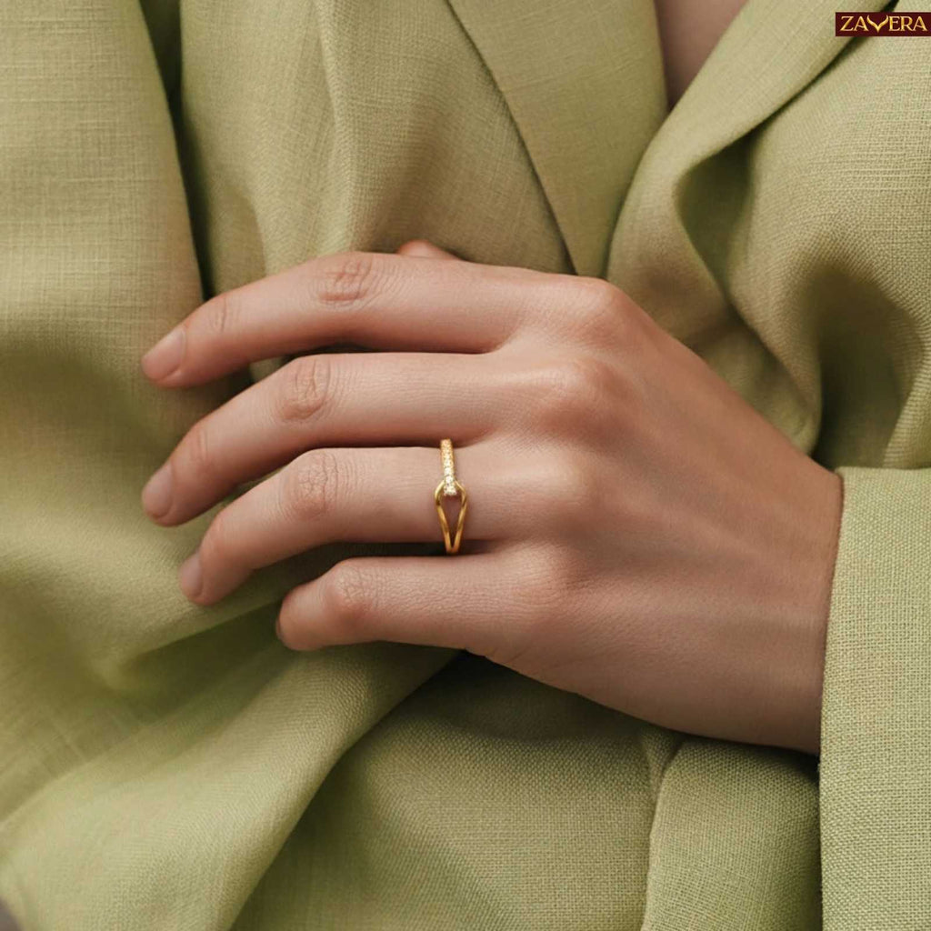 Zavera Gold Plated Minimal Bar Adjustable Ring