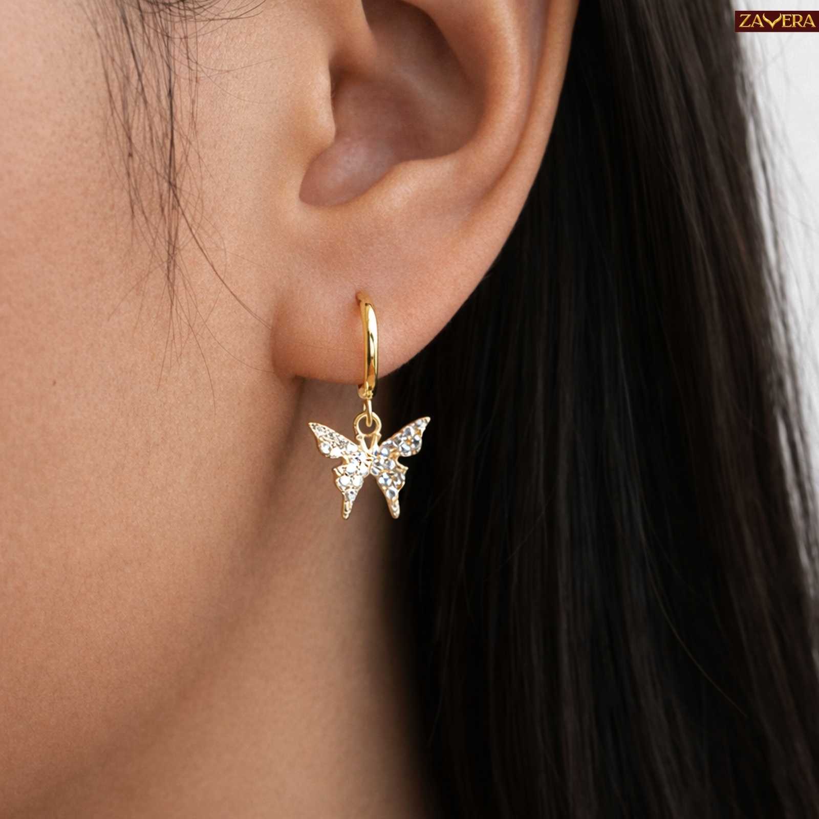 Sparkling Butterfly Gold Plated Drop Earrings For Women