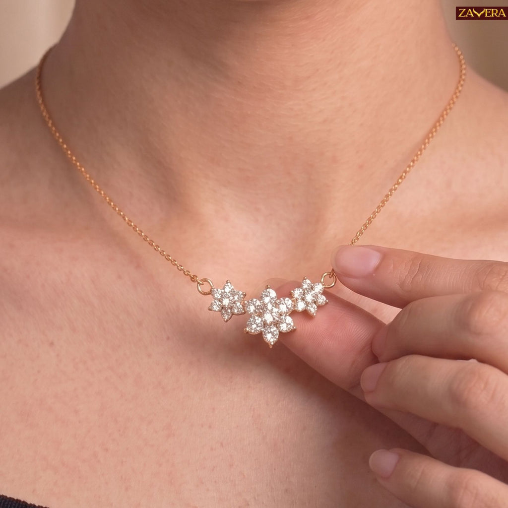 Zavera Gold Plated Classic Floral Crystal Pendant For Women