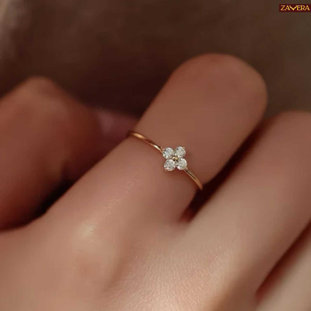 Zavera Floral Diamond Design Gold Plated Adjustable Ring