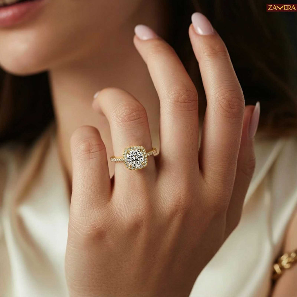 Zavera Gold Plated Halo Stone Adjustable Ring