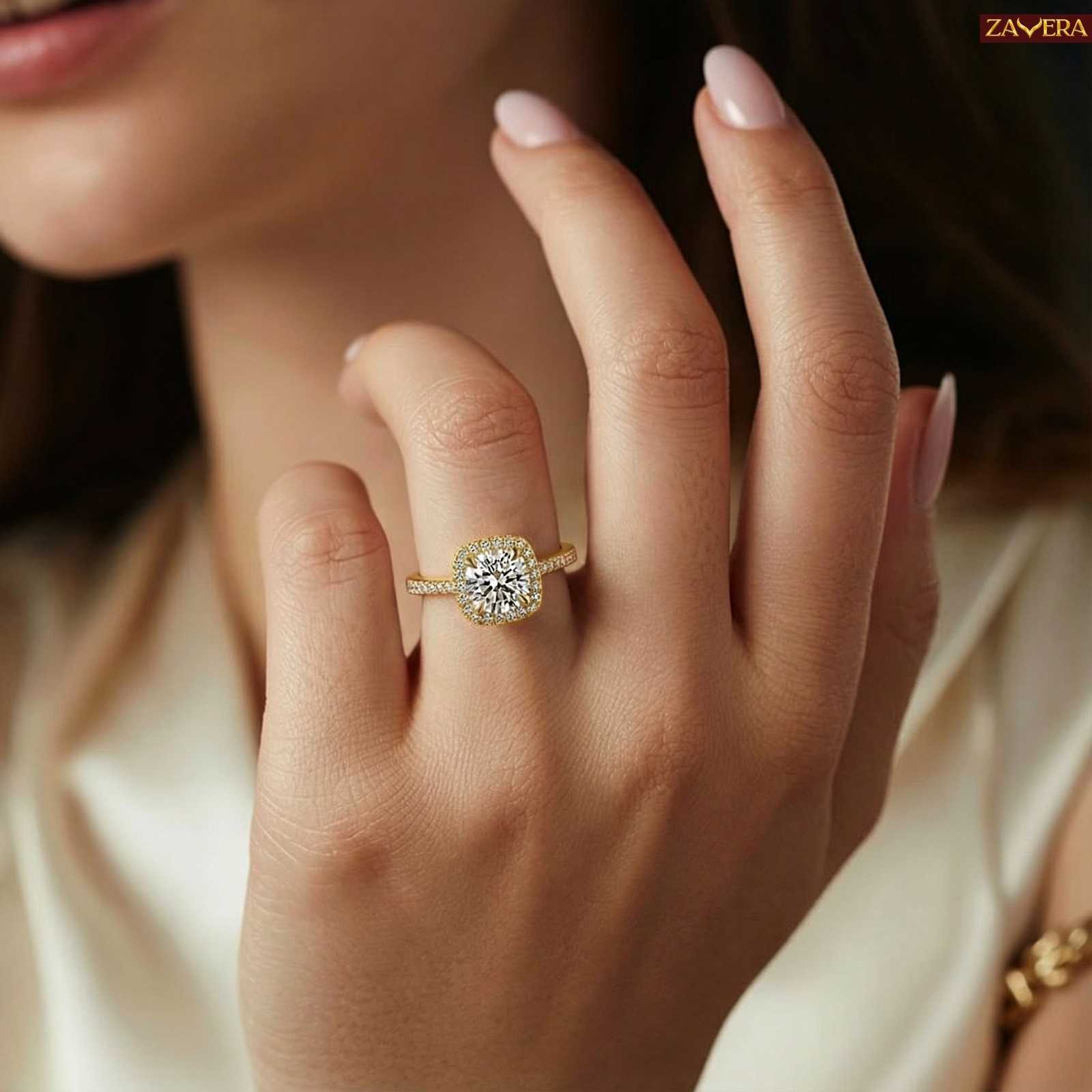 Zavera Gold Plated Halo Stone Adjustable Ring