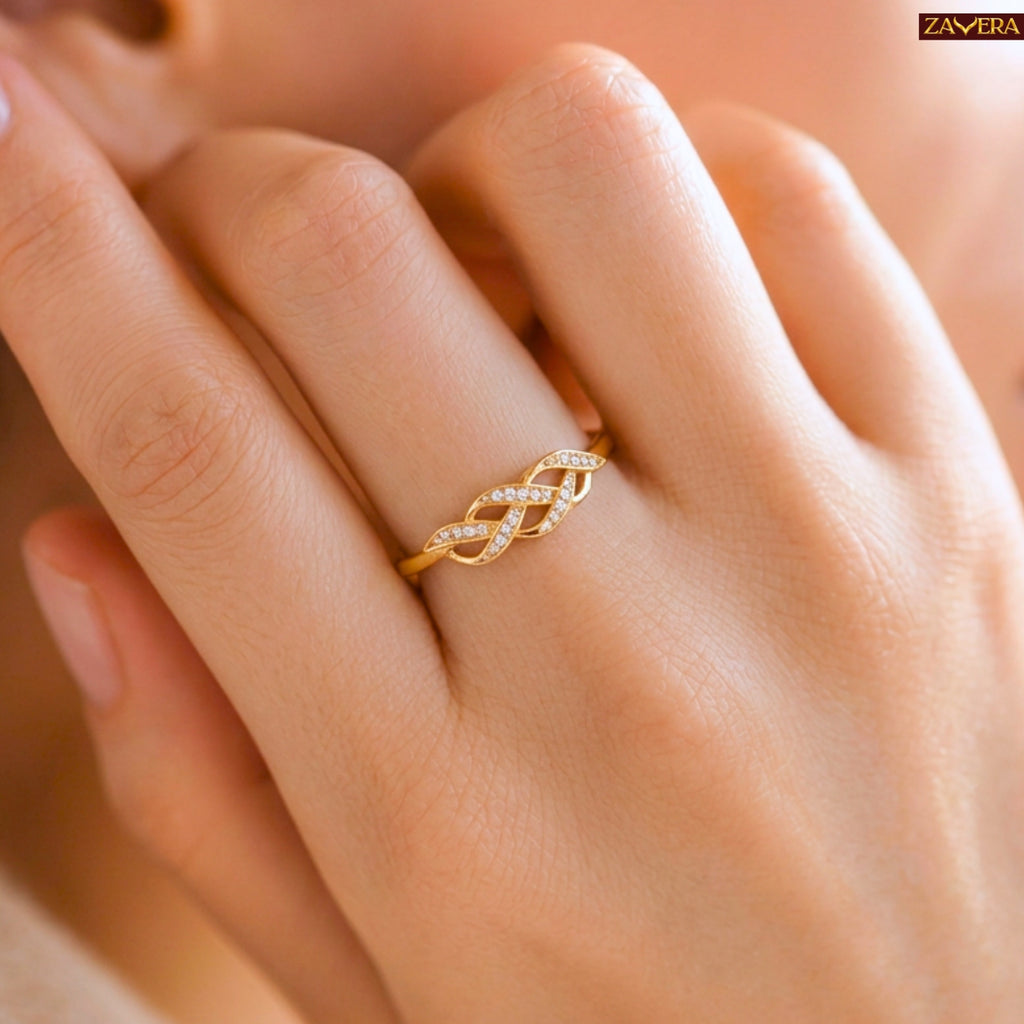 Zavera Brass 22K Infinity Knot Gold Plated Ring For Women