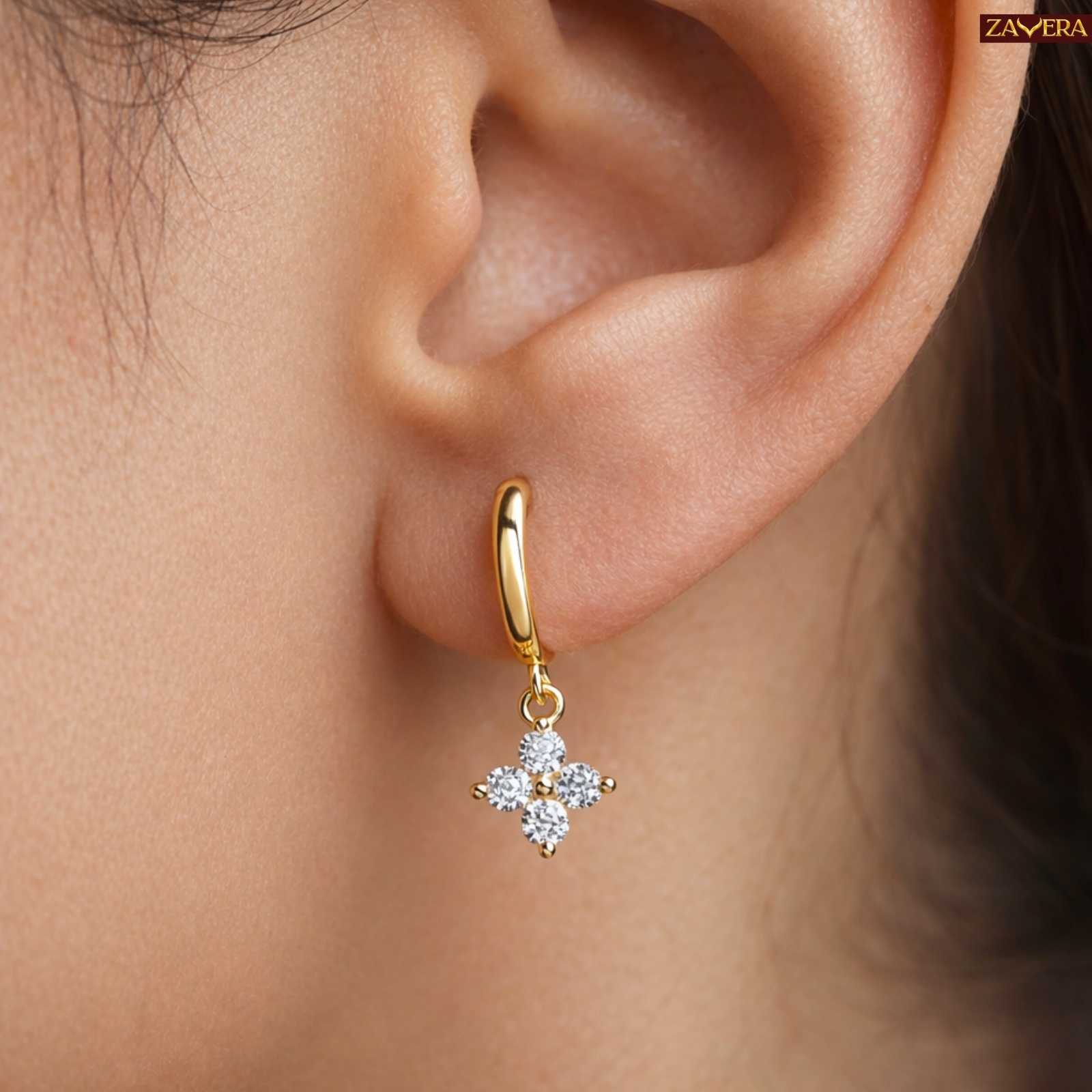 Elegant Flower Drop Gold Plated Hoop Earrings For Women