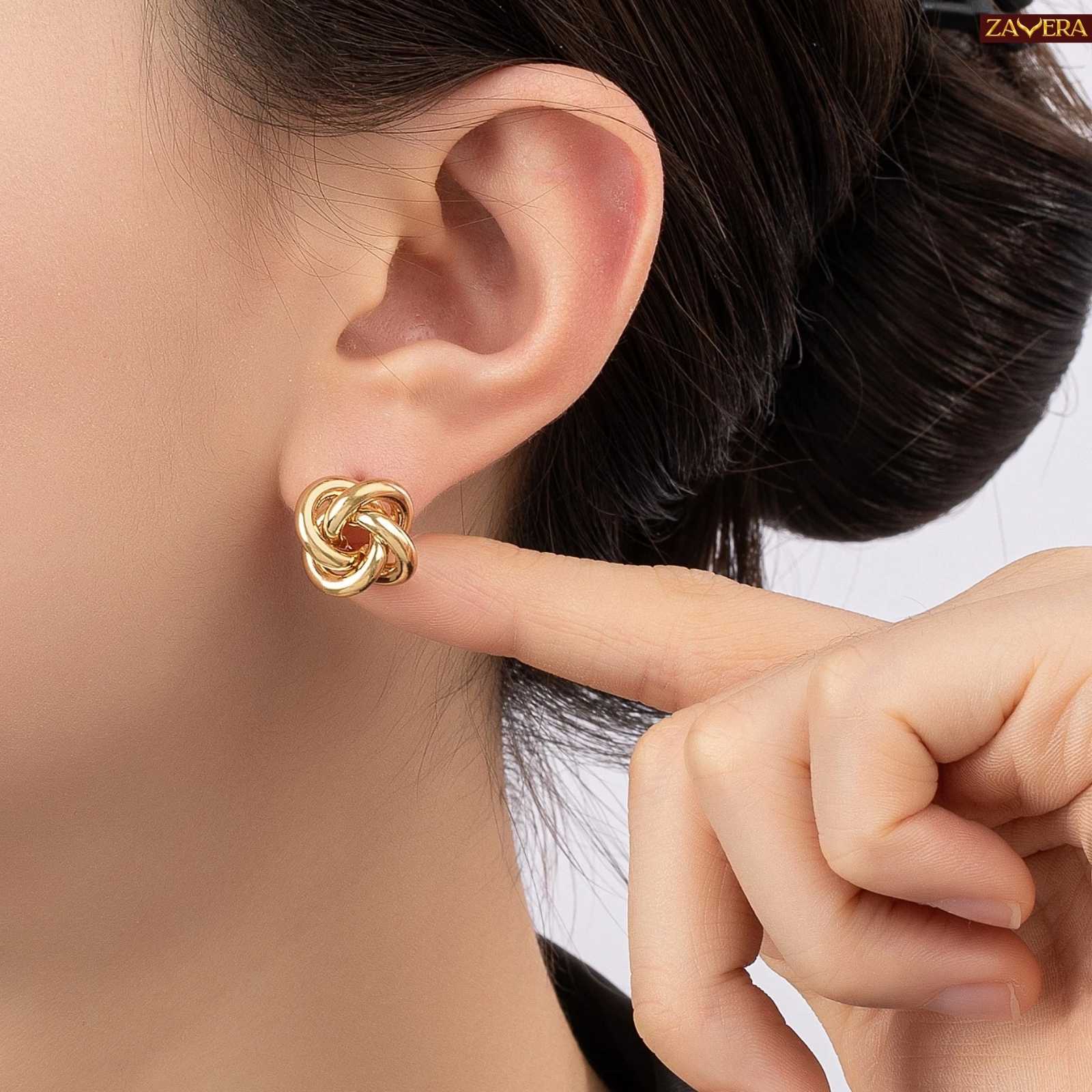 Elegant Knot Design Gold Plated Stud Earrings For Women