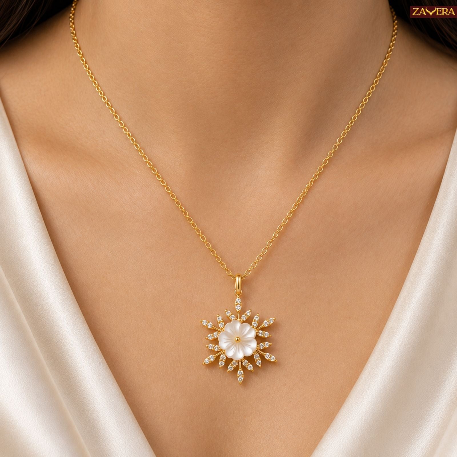 Zavera Gold Plated Elegant Flower Pendant For Women