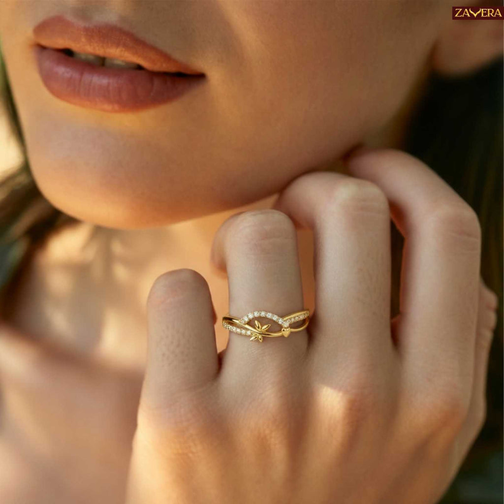 Zavera Gold Plated Designer Knot Adjustable Ring