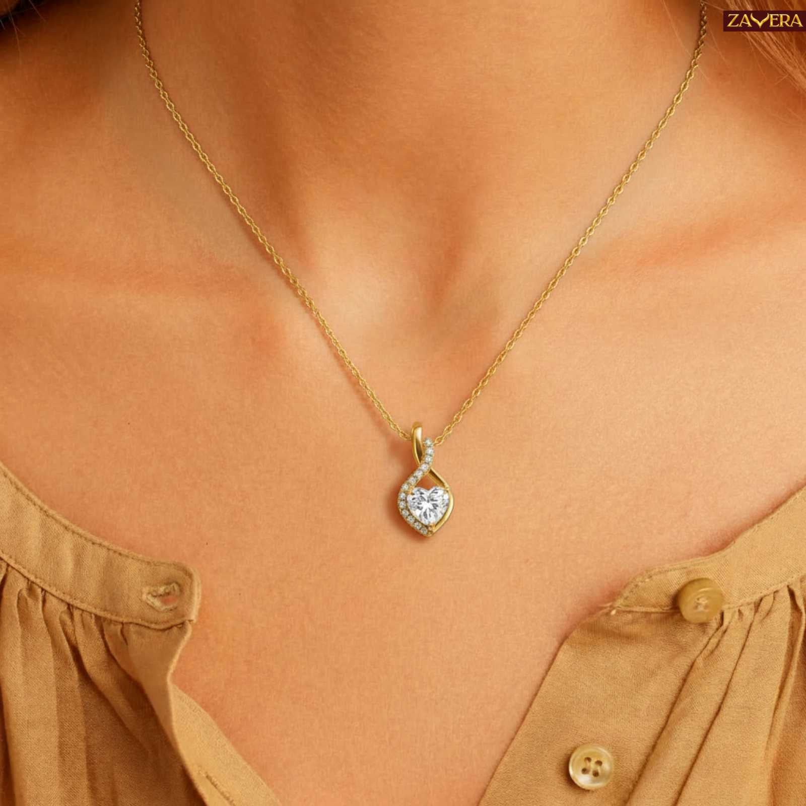 Zavera Elegant Twist Heart Diamond Gold Plated Pendant