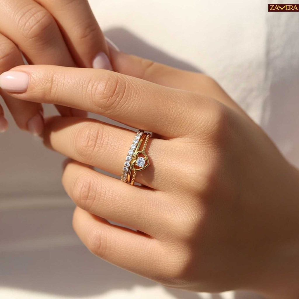 Zavera Gold Plated Heart Band Adjustable Ring