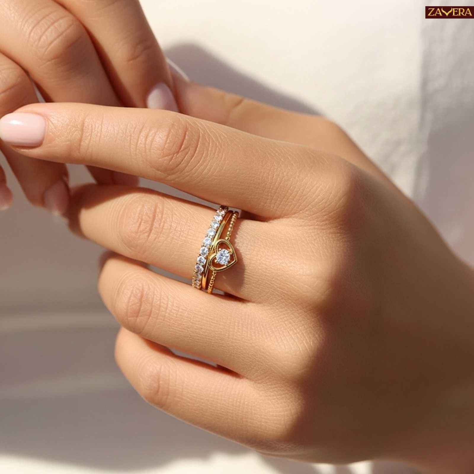 Zavera Gold Plated Heart Band Adjustable Ring