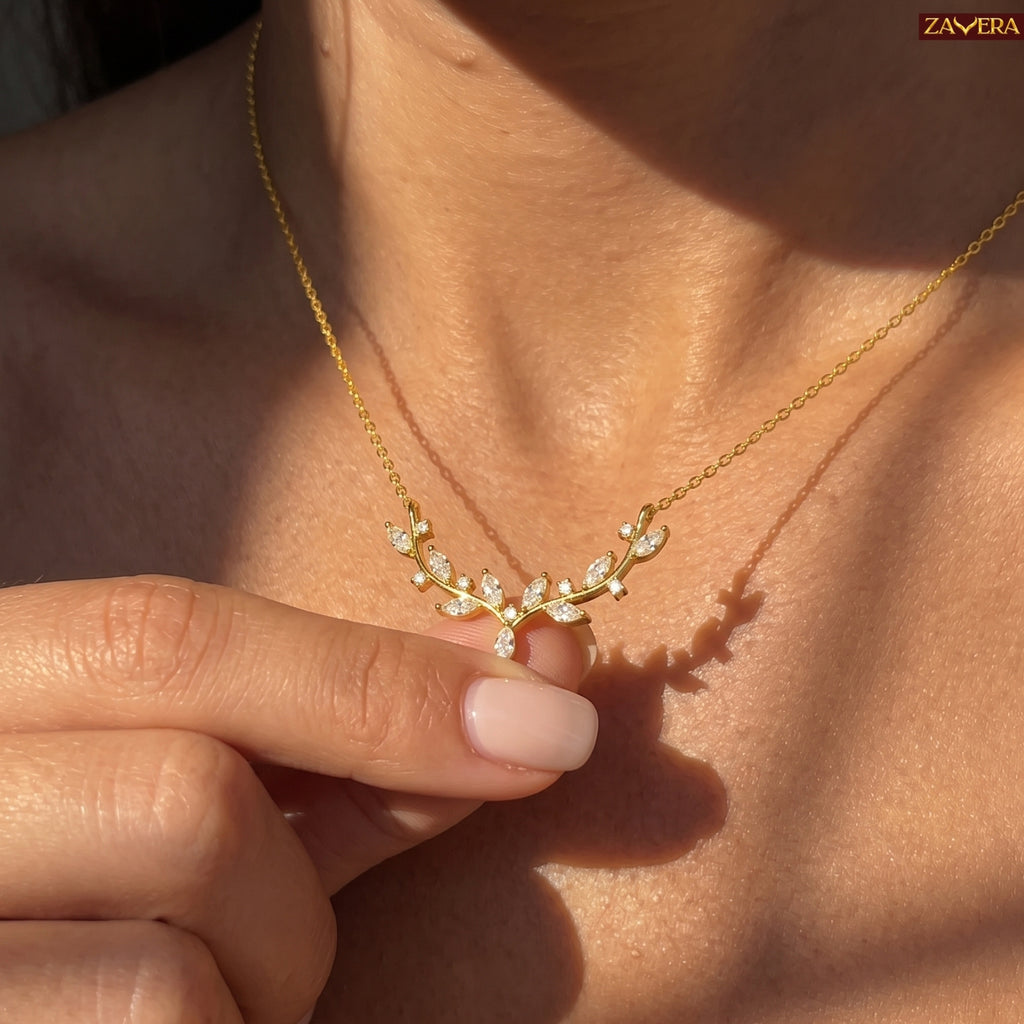 Zavera Gold Plated Floral Leaf Pendant For Women