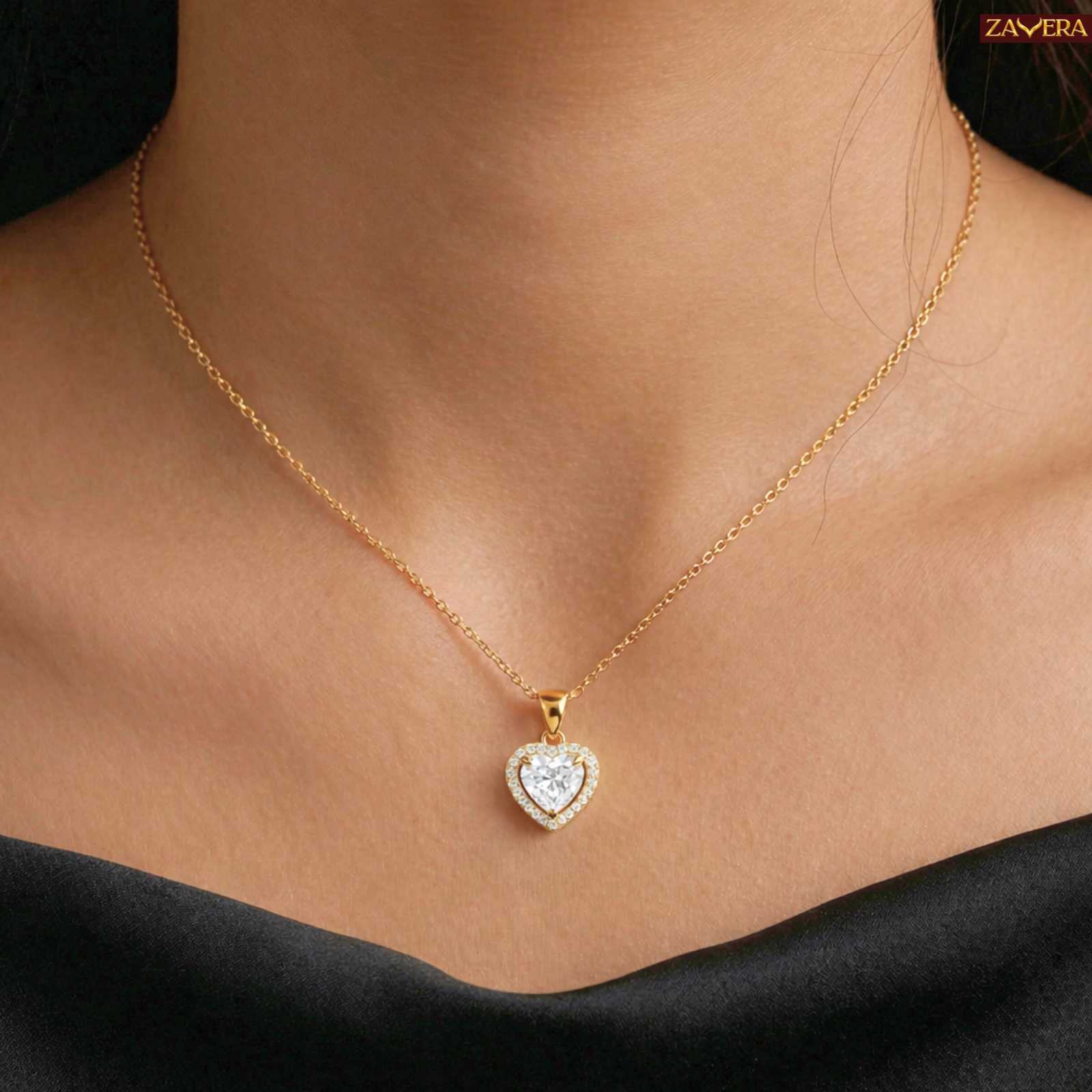 Zavera Heart Shape Pendant with Earrings Set Gold Plated