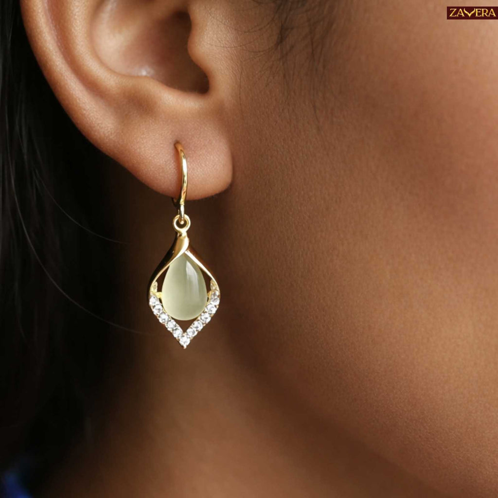 Teardrop Crystal Gold Plated Dangle Earrings For Women