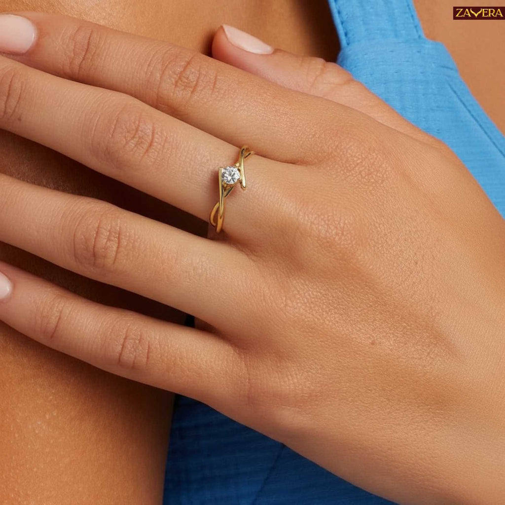 Zavera Elegant Solitaire Twist Gold Plated Adjustable Ring