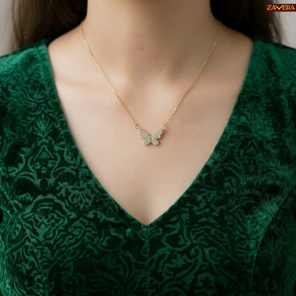 Zavera Butterfly Diamond Gold Plated Pendant
