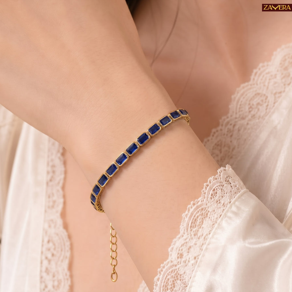 Zavera Gold Plated Royal Blue Stone Bracelet for Women