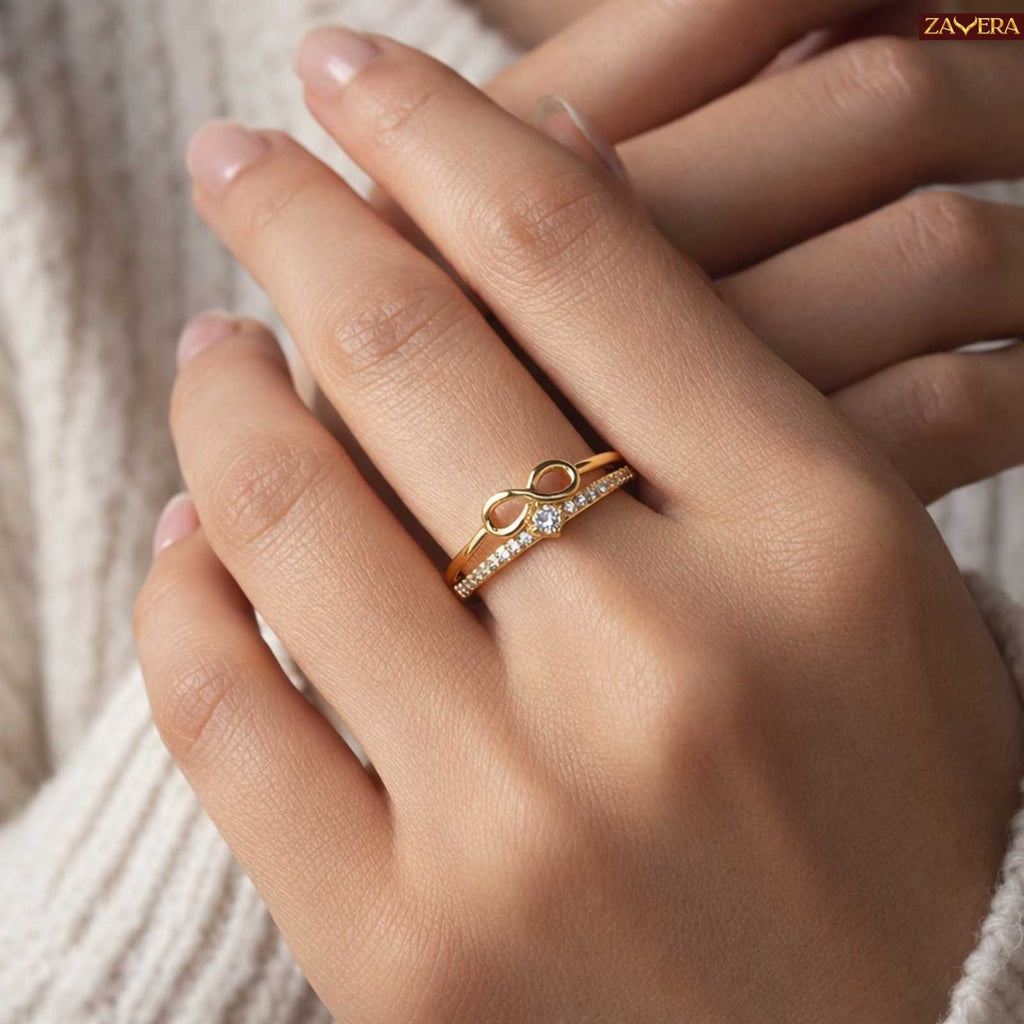 Zavera Gold Plated Infinity Crystal Adjustable Ring