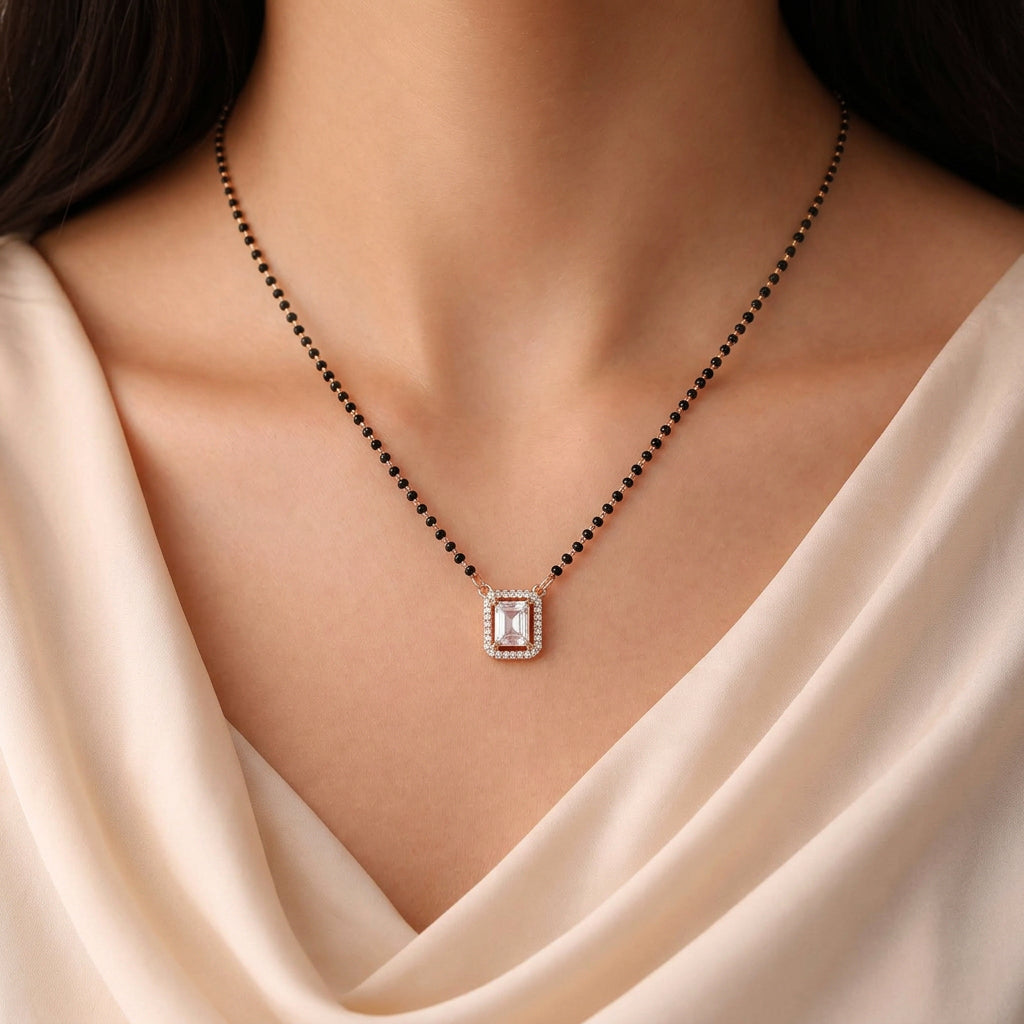 Zavera Elegant Square Crystal Gold Plated Mangalsutra