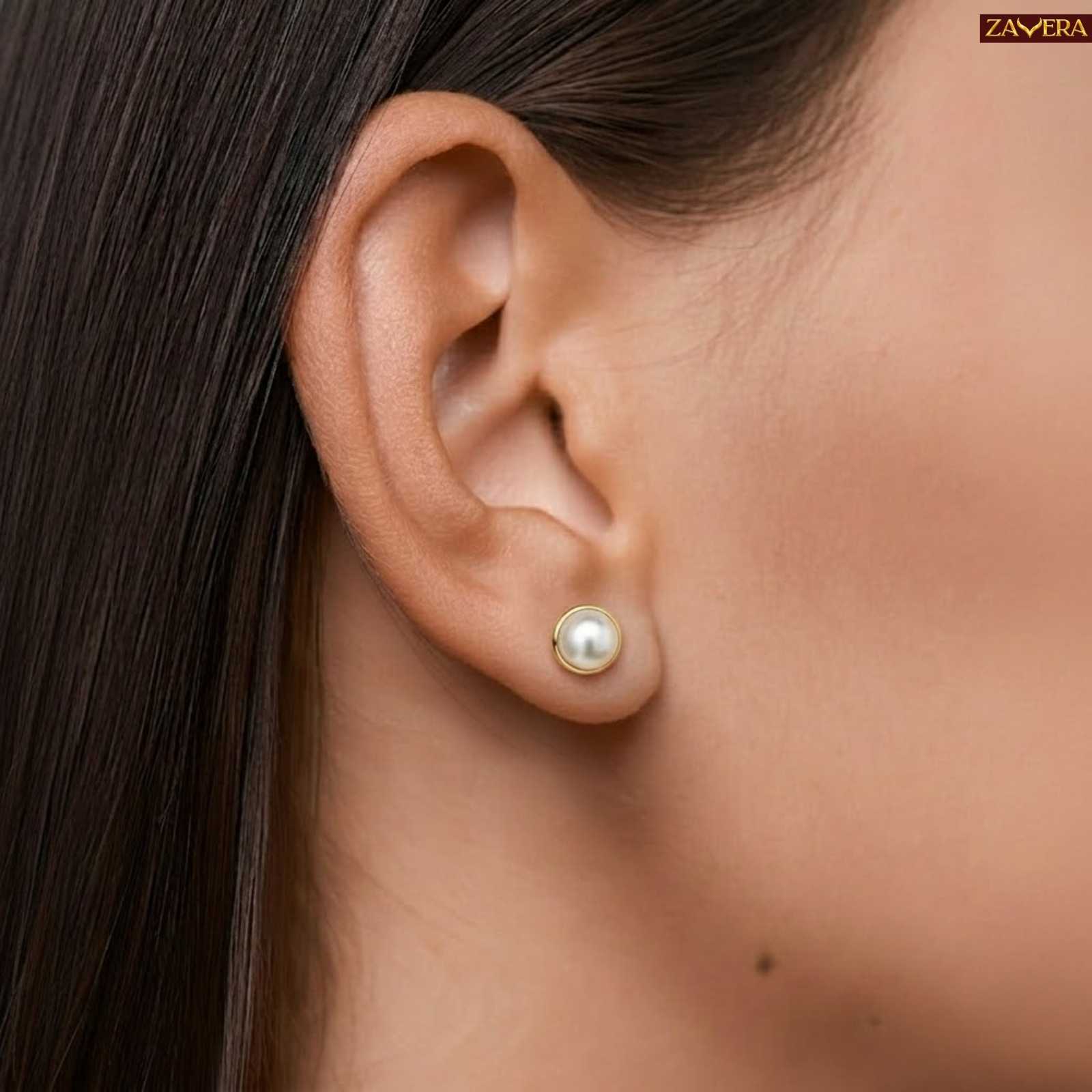 Zavera Classic Pearl Gold Plated Stud Earrings