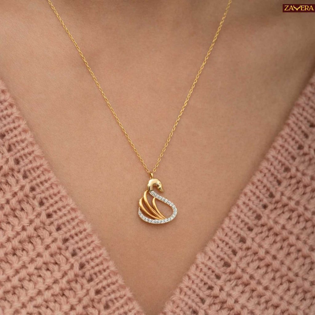 Zavera Swan Design Diamond Gold Plated Pendant