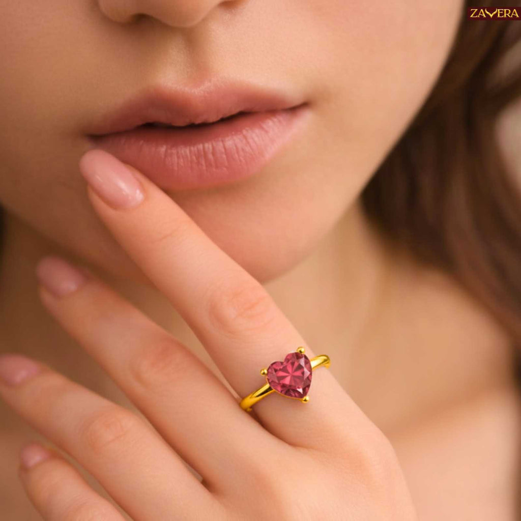 Gold Plated Ruby Heart Adjustable Ring