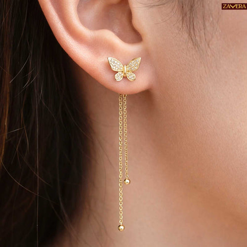 Butterfly Gold Plated Tassel Drop Earrings For Women