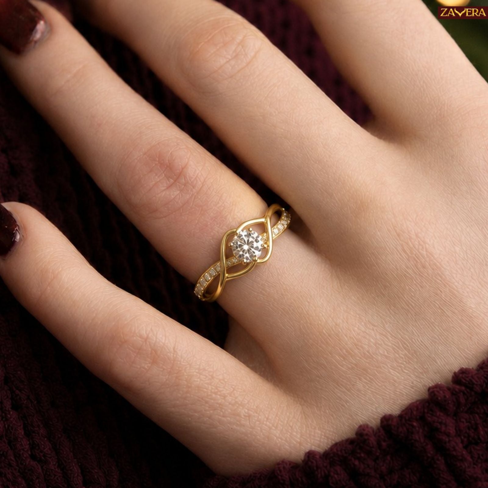 Zavera Brass 22K  Classic Infinity Engagement Style Gold Plated Ring For Women