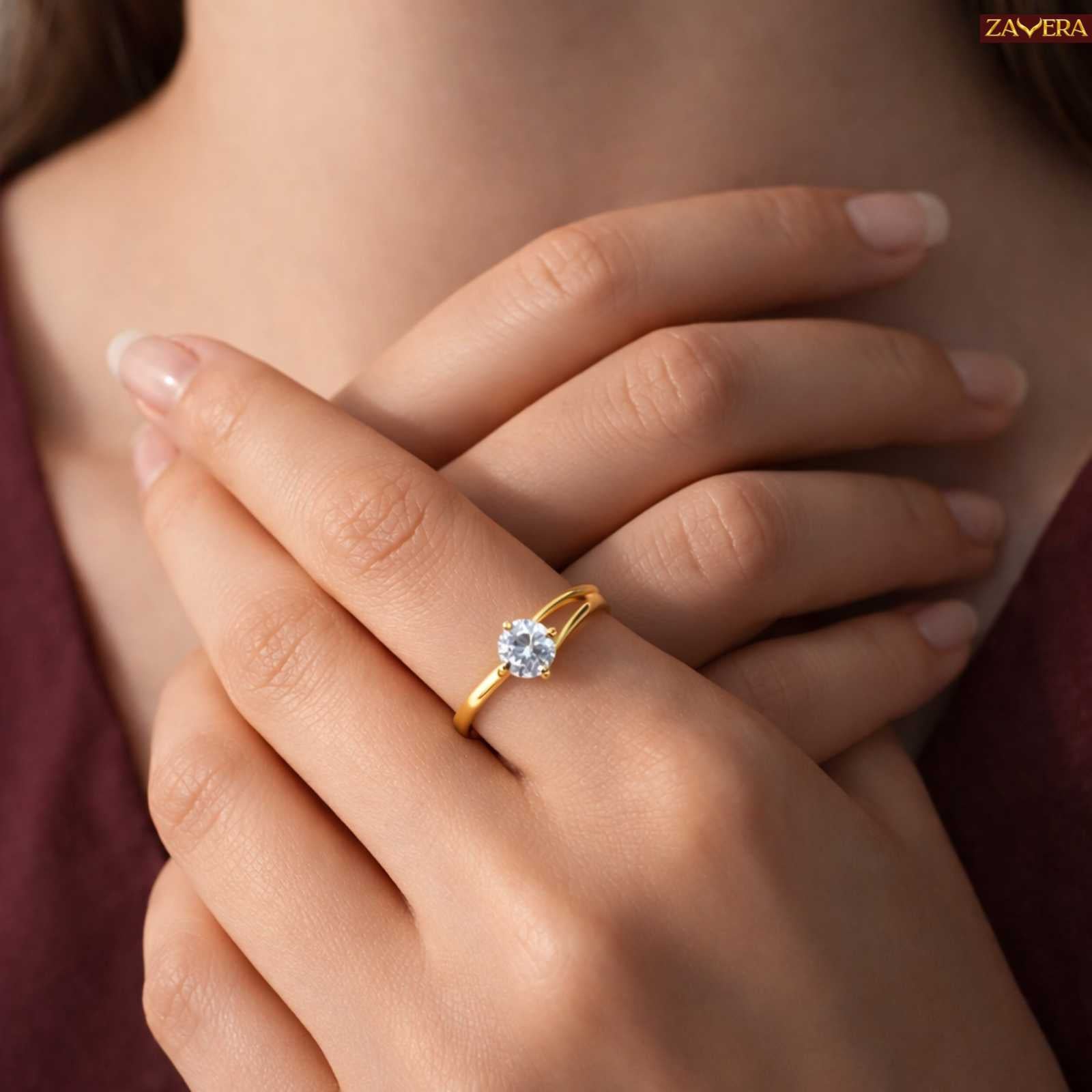Minimal Pure Gold Plated Solitaire Adjustable Ring